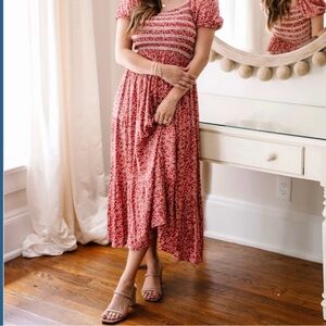 Smock top maxi dress red floral  large